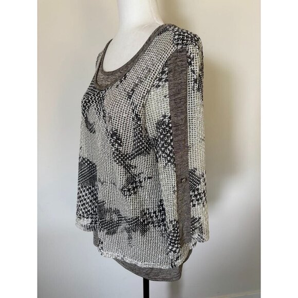 JOSEPH RIBKOFF Tunic Top Size 8 Mesh Overlay Stretchy Tank Roll Tab Sleeves - Picture 7 of 10